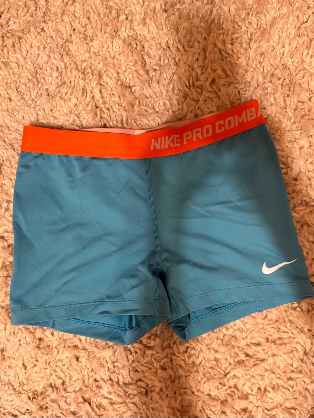 Nike Aqua Compression Shorts with Orange Waistband